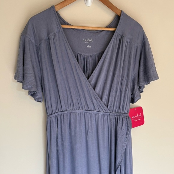 NWT Isabel Maternity Dusty Blue Maxi Dress with Ruffles - XL - Picture 2 of 5